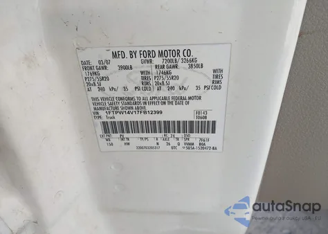 2007 Ford F-150 Fx4/Lariat/Xlt z USA, uszkodzony, nr VIN 1FTPW14V17FB12399